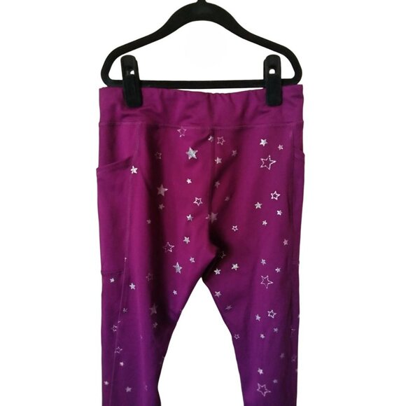 Athletic Works Large (10-12) Leggings Kids Maroon With Silver Stars Print - Picture 6 of 8